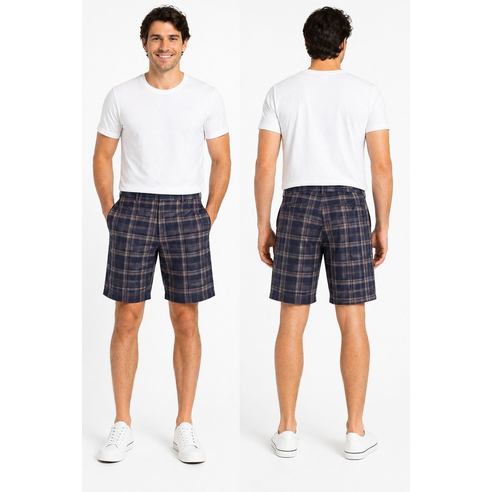 Walter Hagen Plaid Golf Shorts Mens 36 Blue Stretch Performance Casual Preppy